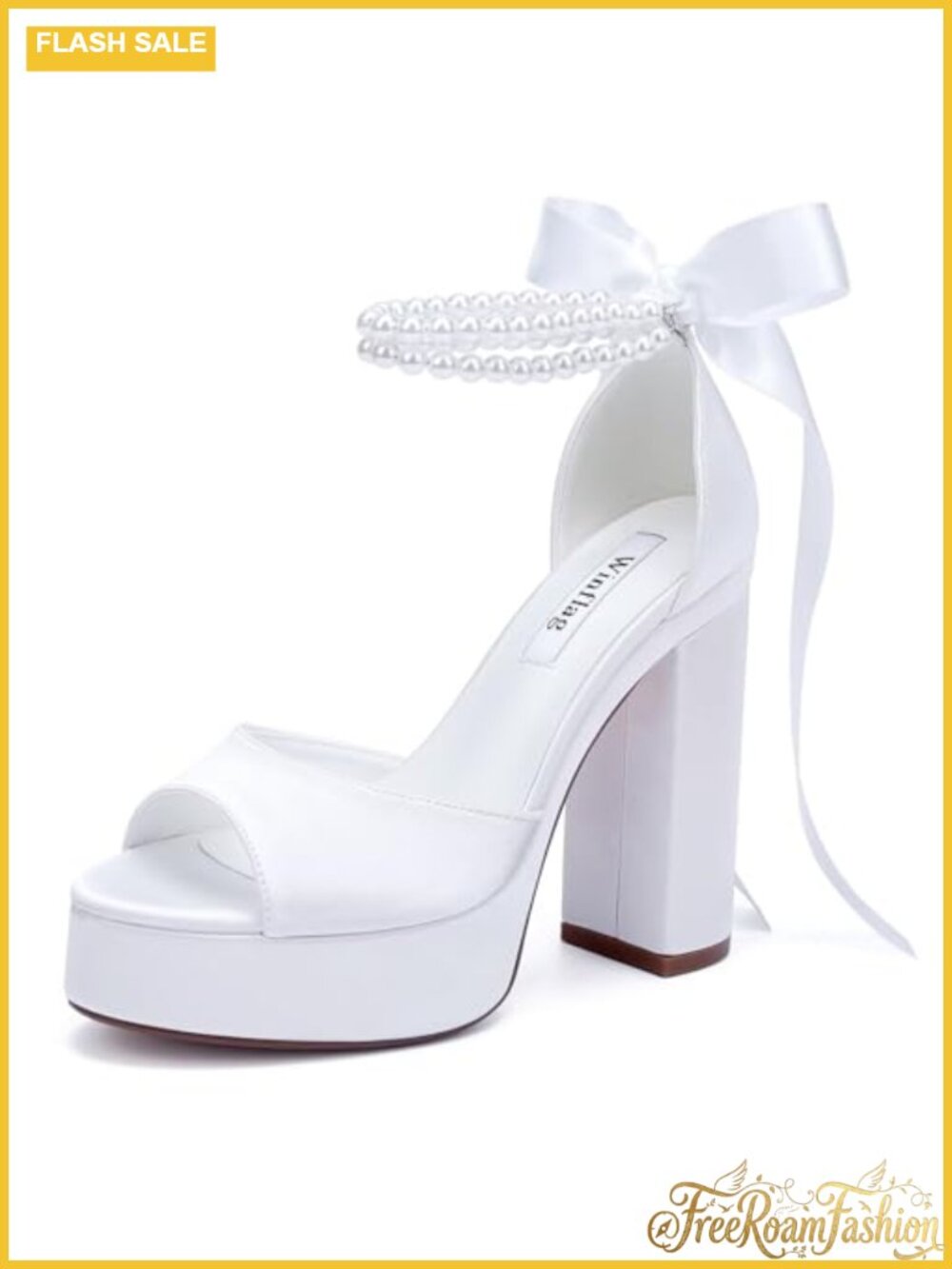 Platform Pearl Heeled Wedding Sandals Satin Ankle Strap Bridal Shoes